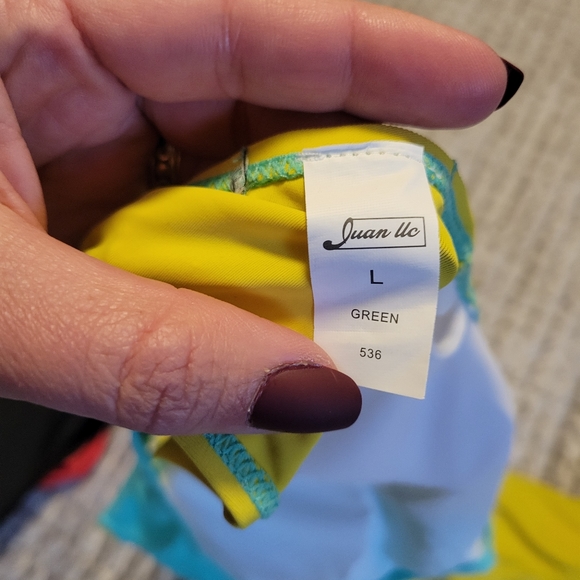 Juan Uc Womens Neon Bright Teal & Green Halter Two Piece - Picture 5 of 7